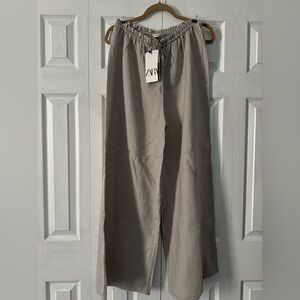 Zara Gray Linen Palazzo Pants